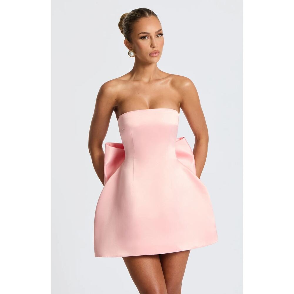 NWT Babyboo Abbey Blush Pink Bow Corset Fit & Flare Strapless Mini Dress Size S - Picture 4 of 14